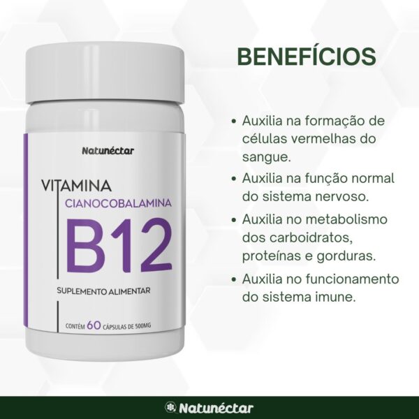 Vitamina B12 Cianocobalamina - 60 Cápsulas - Imagem 4